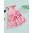 thumbnail image 3 of Kids Girls Casual Dress Floral Printed Ruffled Sleeveless Loose Bandage Sling Dress, Pink, 3 of 8