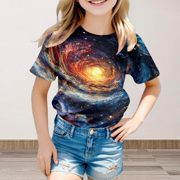 SNKSDGM Girls Girls White T Shirt Loose Fit Summer Clothes for Girls 10-12 Shirt Girl's Short Sleeve Crew Neck Fancy T Shirt Top Teenager Girls 3D Print Glitter Tops for Carnival 3-4 Years