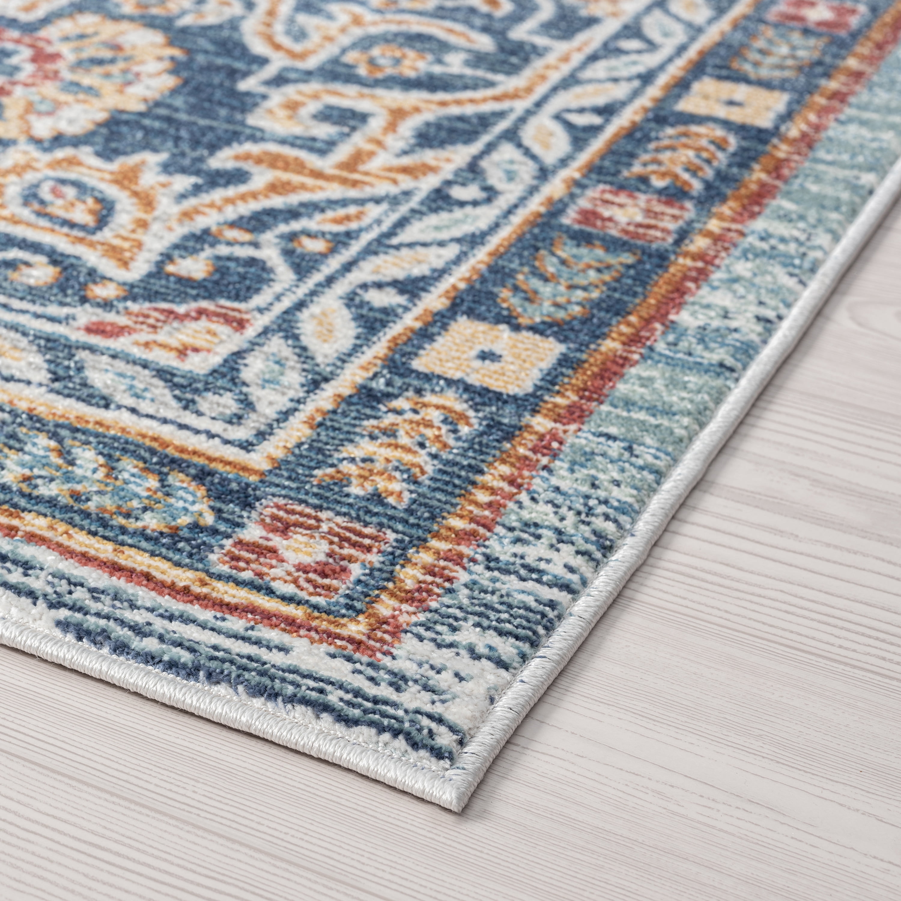Traditional 9x12 Area Rug (8'10'' x 12'2'') Medallion Navy, Aqua Living Room Easy to Clean
