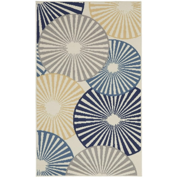 3' X 5' Blue and Beige Geometric Power Loom Area Rug