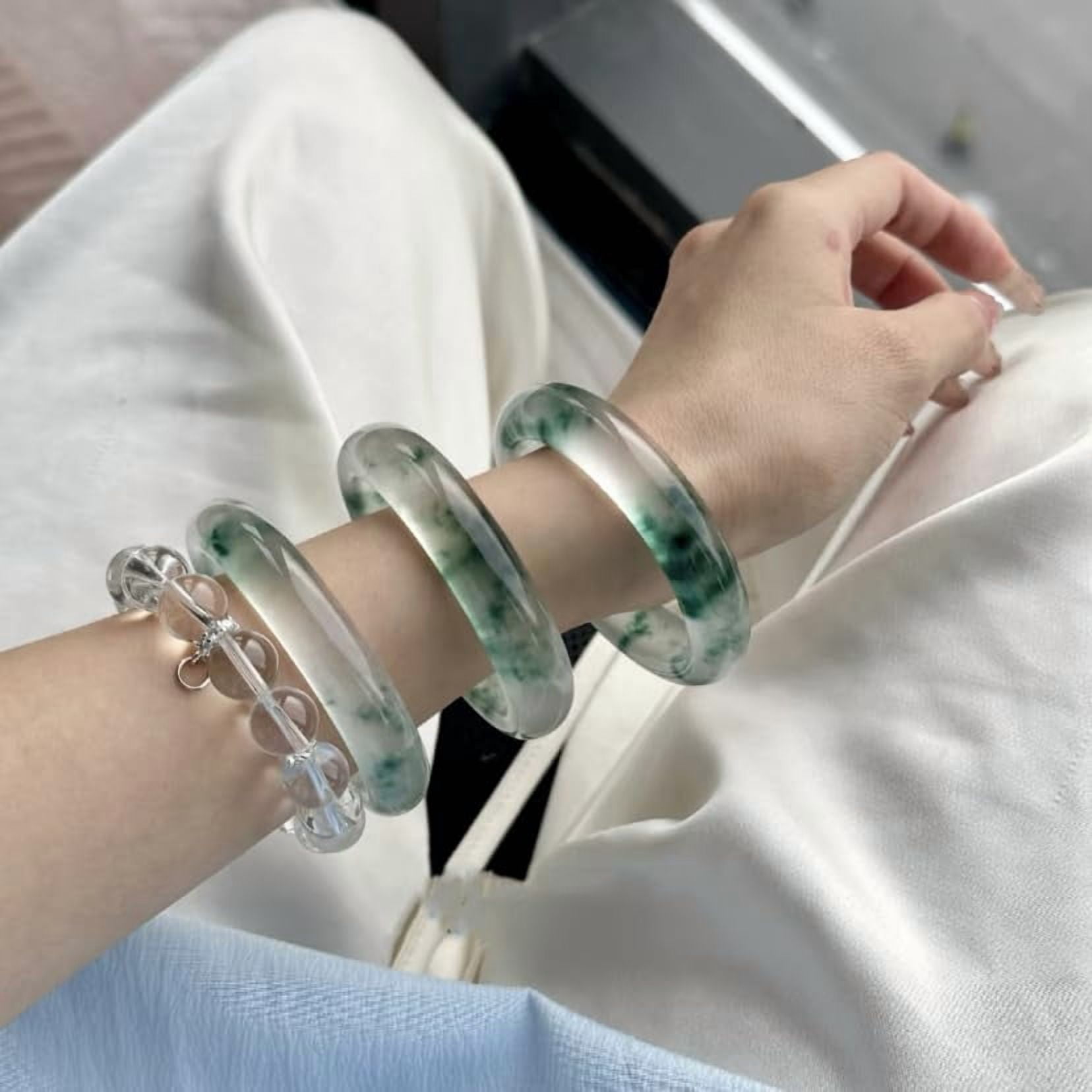 URED Floating Green Jade Bangle Bracelet For Women Wealth Good Luck Natural Genuine Jade Bracelet Chinese Feng Shui Bracelet For Woman Birthday