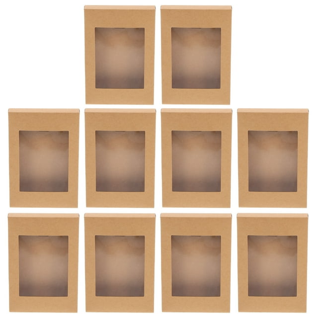 KAKOWELY 10Pcs Kraft Gift Boxes Cookie Cake Boxes Craft Storage Boxes with Clear Window,4.92"X3.35"X0.59"