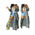 thumbnail image 3 of Seyurigaoka Women Juniors Long Coat, Variegated Color Plaid Print Turn-down Collar Tops, 3 of 9