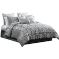 thumbnail image 2 of Benjara Emma 9 Piece Polyester Queen Comforter Set, Gray Silver Velvet Damask Print, 2 of 5