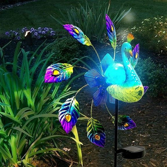 PATLOLLAV Solar Peacock Solar ground Insert Light, Solar Peacock Wind Spinner, Metal Kinetic Garden Stake Lights Wind Spinners, Outdoor Decor Waterproof Lights Lawn Courtyard Decoration