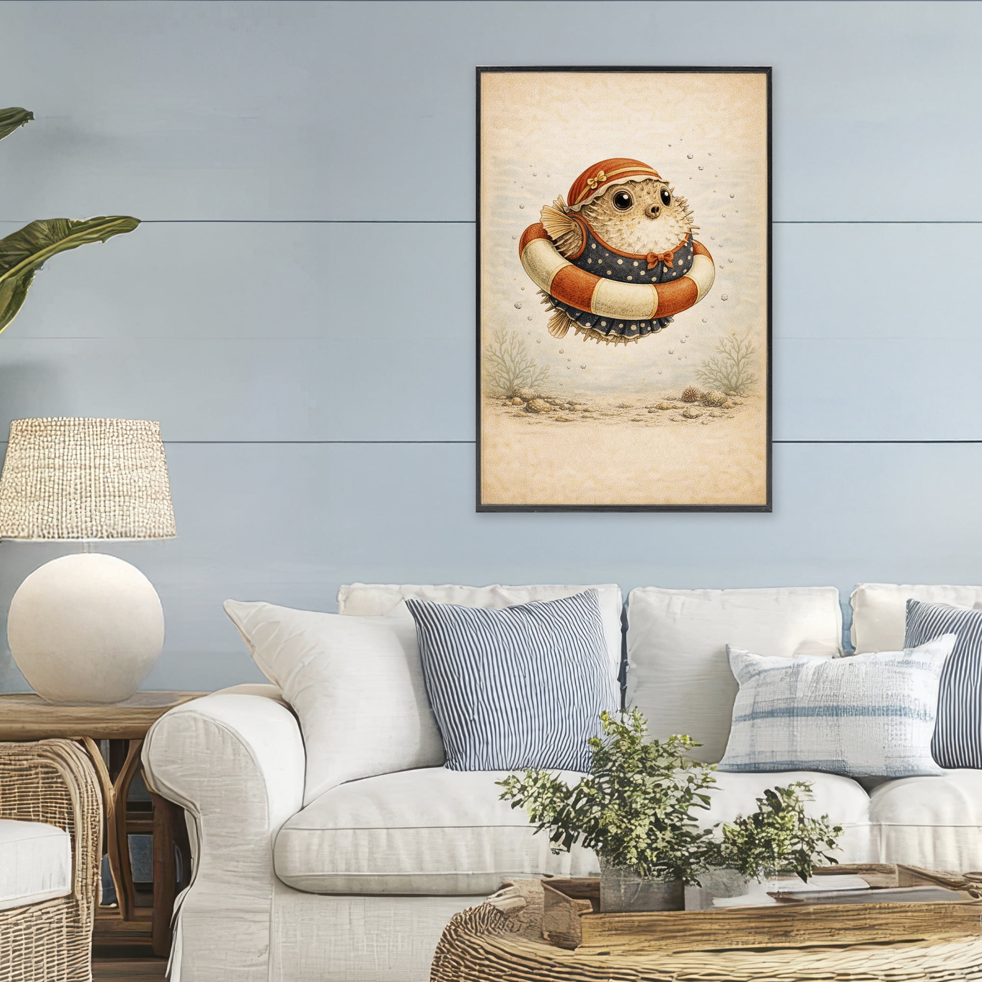 Stupell Industries Pufferfish Of Maritime Bathing Society Black Framed Giclee Art, design by Grotto Studios