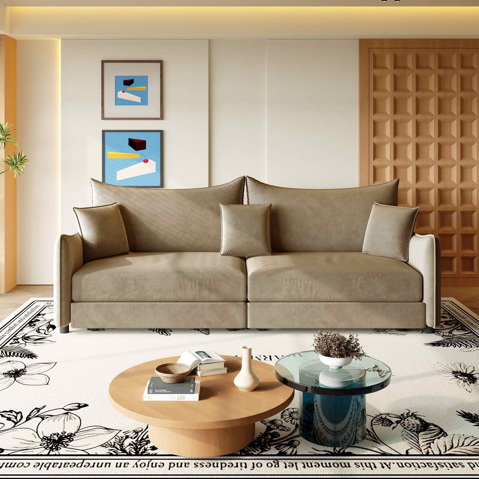 MAYEERTY 81.9" King Pull‑Out Velvet Sofa Bed, 3‑in‑1 Convertible 3‑Seater Couch with Golden Accent, 3 Pillows Included for Small Space & Living Room