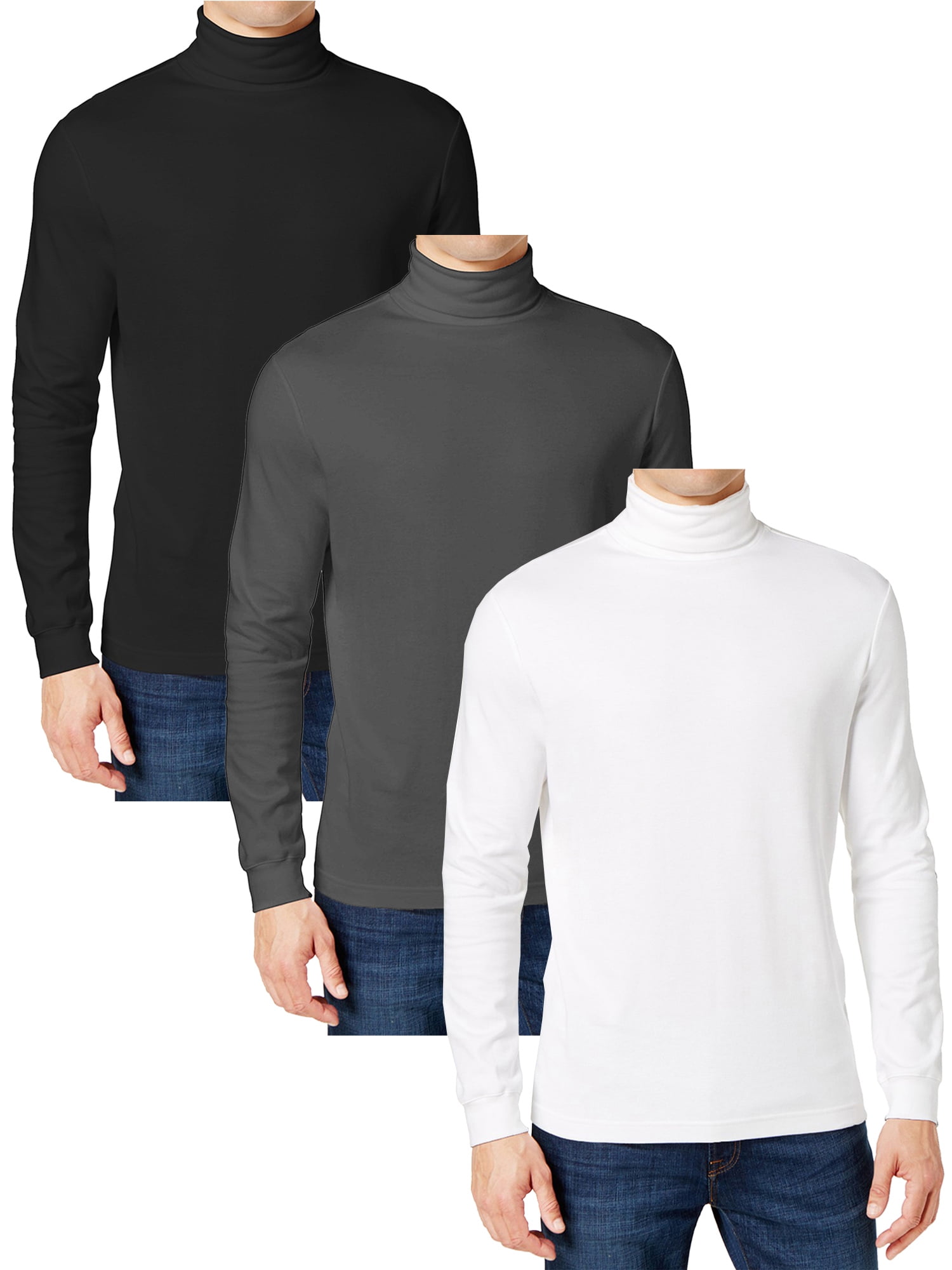 3-Pack Men's Long Sleeve Turtle Neck T-Shirt (Sizes, S to 2XL) -