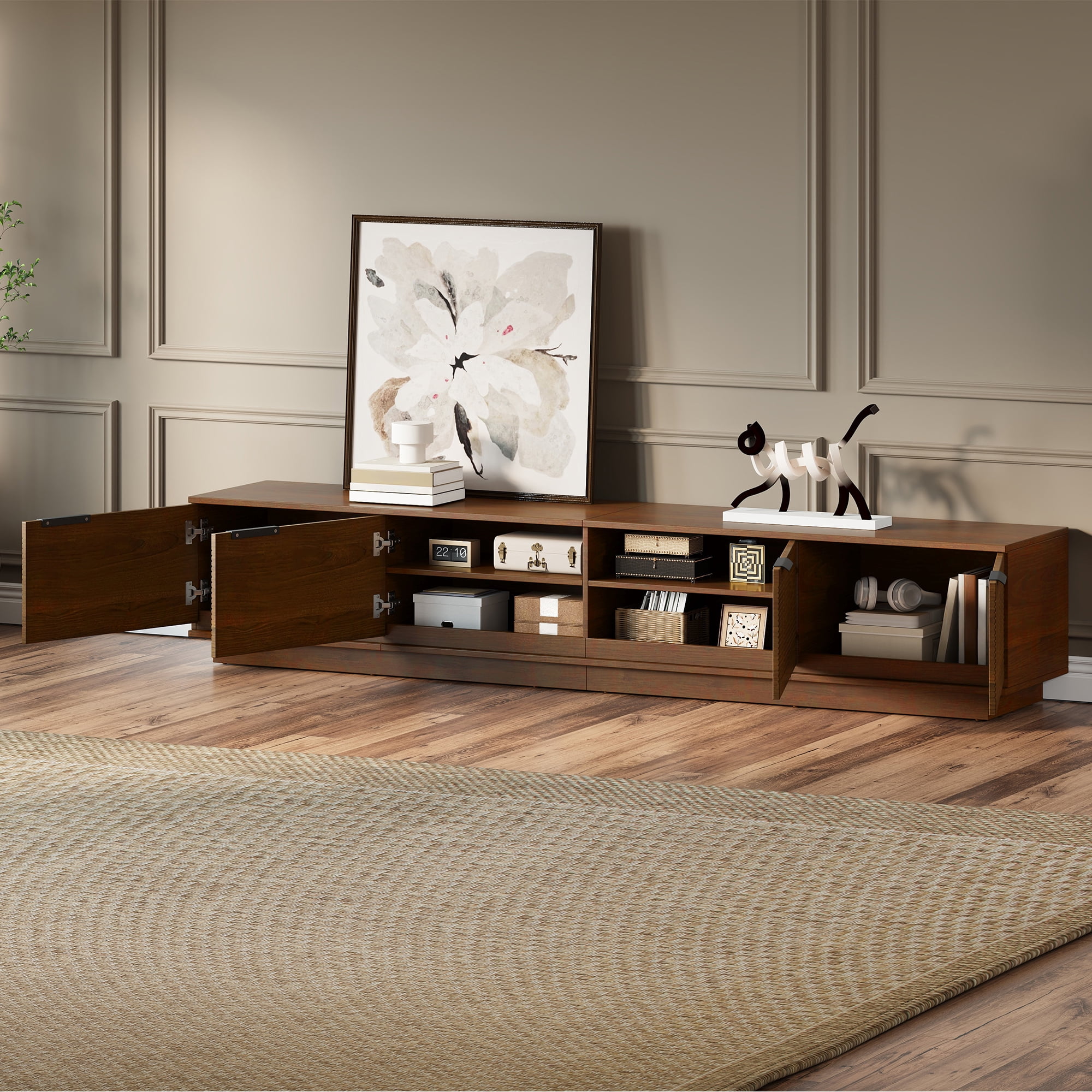 TV Stand for TVs up to 85 Inch, Entertainment Center with Fluted Doors & Cable Management, Media Console with Soft-Close Hinges for Living Room