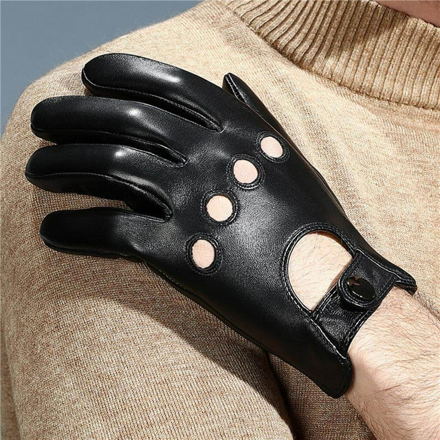 Langgg Gants en Cuir Rétro Noirs pour Hommes Écran Gants de Conduite en Cuir Gants de Conduite Doublés Écran Gants de Conduite en Cuir Tactiles Courts m