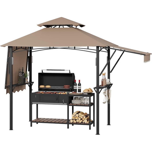 Outdoor BBQ Gazebo,8*5FT  Patio Grill Gazebos with Adjustable Shadow,2 Handy Shelves, Hooks & Ceiling Light Hook,Barbeque Gazebo Canopy for Backyard Garden Poolside
