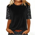 thumbnail image 2 of Hfnxid Women's Velvet Sequin Shirt Crew Neck Patchwork Half Sleeve Top Trendy Casual Sparkling Party Tops Summer Tshirt, 2 of 5
