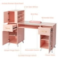 thumbnail image 4 of Manicure Table Nail Desk for Nail Tech with Glass Top & Wrist Rest, Beauty Salon Nail Workstation with  w/3 Side Cabinet+2 Drawers+1 Open Drawer, BarberPub Salon Storage Equipment, Pink, 4 of 9