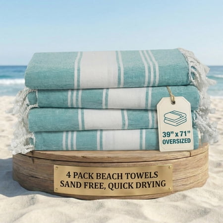 Casa Platino Turkish Cotton Beach Towels 4 Pack, Sand Free & Quick Dry, Oversized Towels for Pool, Beach & Travel Essentials - Hunter Green