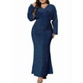 thumbnail image 1 of Robe de Soirée pour Femmes, Manches Longues Scintillantes, Col en V, Robe Longue Slim, Robe de Bal Formelle à Sequins, Grande Taille, Bleu TTG, 1 of 7
