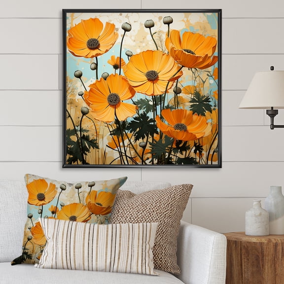 Designart "Marigold Blossom Burst A Yellow Delight I" Floral Framed Wall Art - Yellow Marigold Hallway Framed Wall Art Decor