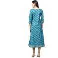 thumbnail image 2 of Yash Gallery Women's Cotton Gold Print Anarkali Kurta (Teal Blue), 2 of 5