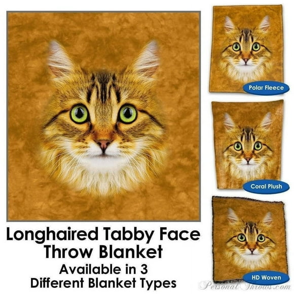 Longhaired Tabby Cat Face Throw Blanket