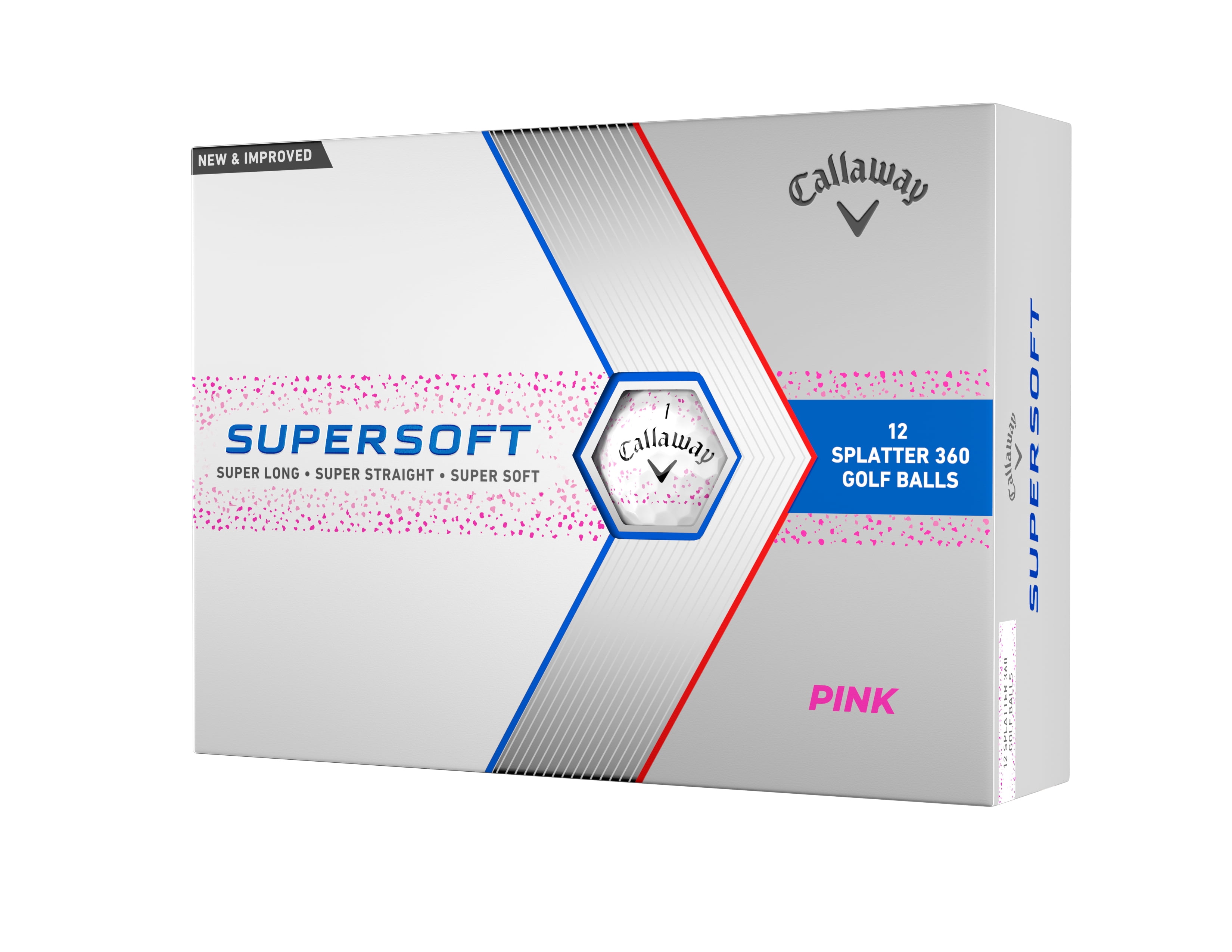 (2 pack) Callaway Golf 2025 Supersoft Splatter Golf Balls 12-Pack, White/Pink