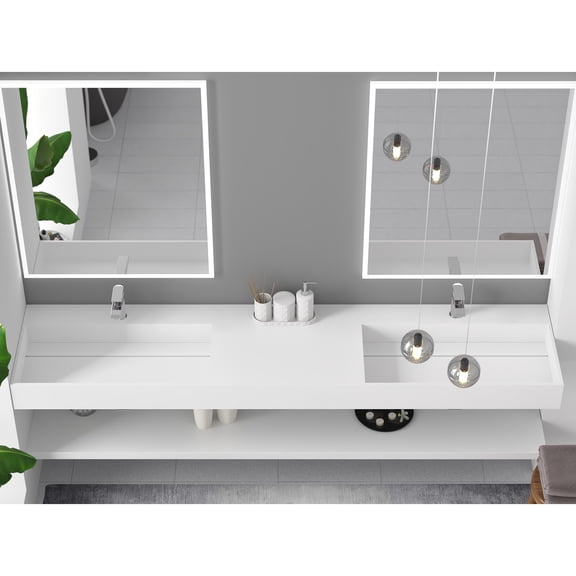 Castello USA Juniper Stone Solid Surface Wall-mounted Vessel Sink White 84"