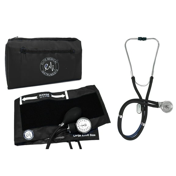 EMI EBL-430 Sprague Rappaport Stethoscope and Large Adult Manual Aneroid Sphygmomanometer Blood Pressure Cuff - Black