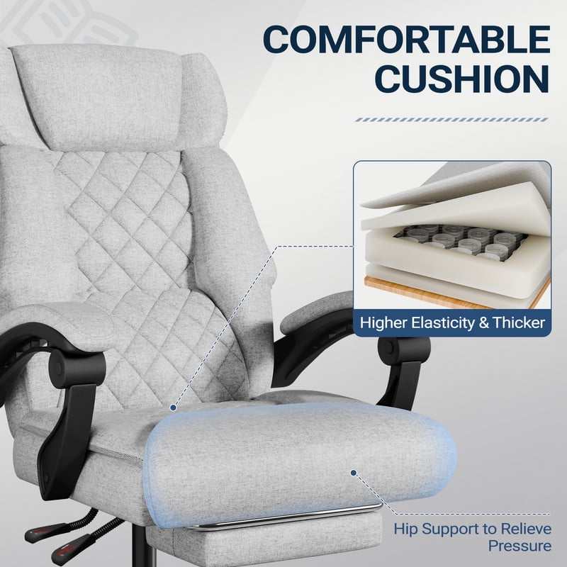 Homall Massage Office Chair with Heat and 6 Vibration Points,High Back Executive Office Chair with Reclining Backrest with Reclining Backrest,Ergonomic Computer Desk Chair with Footrest,Linen,Gray