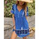 thumbnail image 2 of Vestido estampado para mujer Estilo de vacaciones Vestido de manga corta de verano Escote Corbata Falda informal para mujer Azul S, 2 of 6