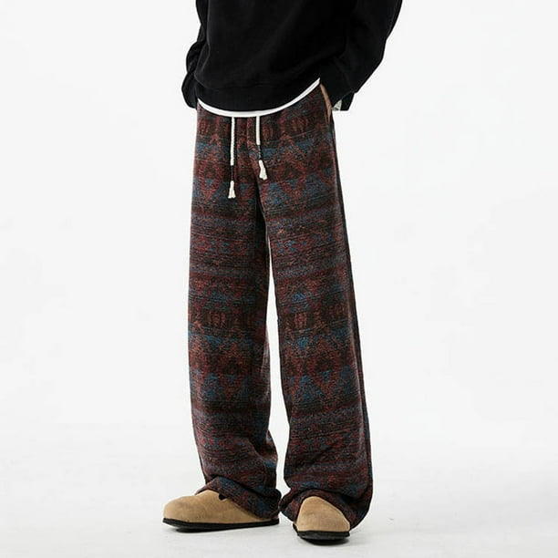 Pantalones de hombre de longitud completa con estampado de punto Zang-zang, bolsillos con cordón ajustable, cintura elástica, pantalones de pierna recta, pantalones de poliéster para hombre
