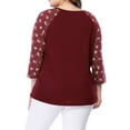 thumbnail image 4 of Agnes Orinda Women's Plus Size Shirts Blouse V Neck 3/4 Sleeve Floral Raglan Casual Spring Fall Tops 2X Red, 4 of 8