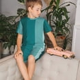 thumbnail image 4 of Balery Teal Color Conjunto de Pijama Infantil de Manga Corta con Estampado – Ropa de Dormir de Algodón Suave-Large, 4 of 6