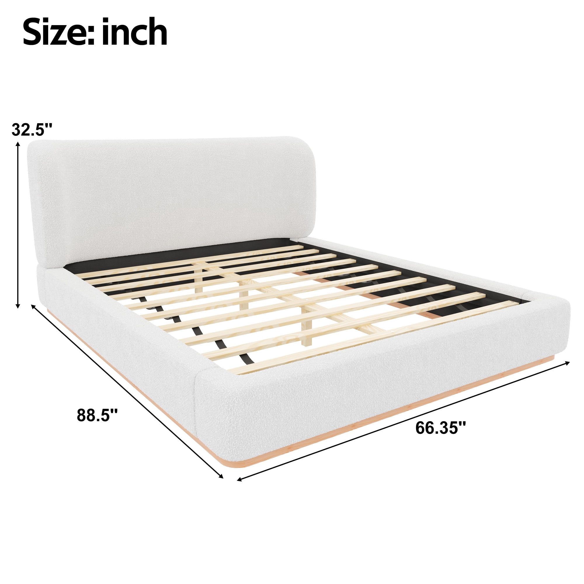 Euroco Upholstery Queen Size Platform Bed, White