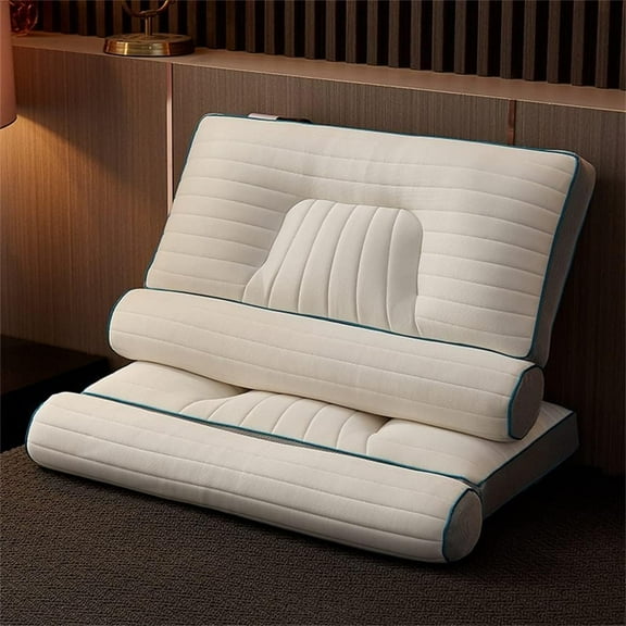Super Ergonomic Pillow,Cervical Pillow for Neck Pain Relief, Cylindrical Buckwheat for Cervical Protection, Latex Velvet Sleep For Side, Back, Stomach Sleeper,48 * 74CM