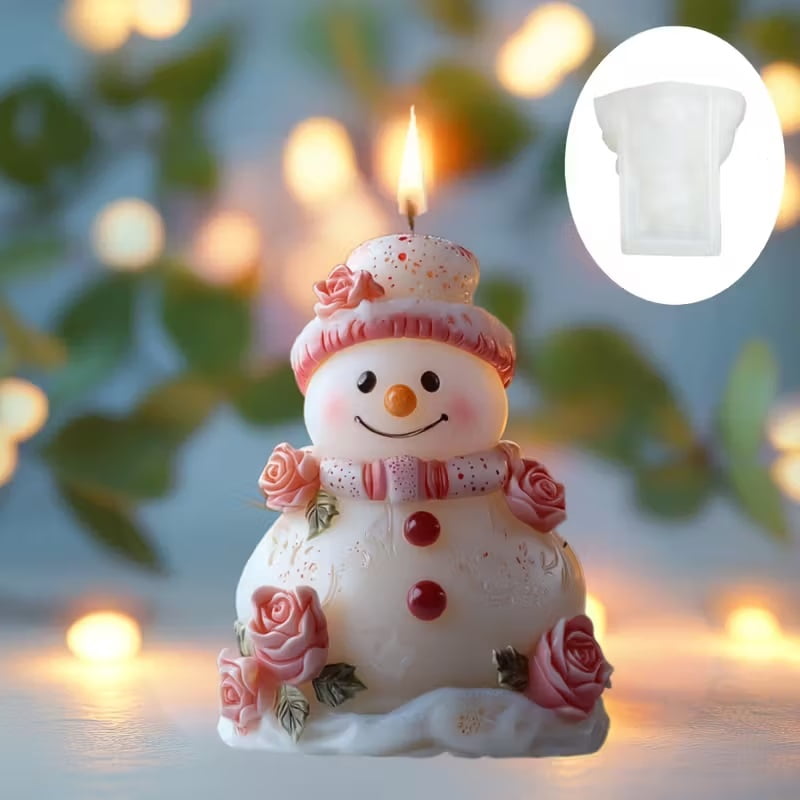 1pc Cute Snowman Candle Mold Silicone Mold Rose Decorated Cute Snowman Candle Mold Hat Snowman Snow Elf Resin Plaster Mold Winter Decoration Gift Christmas Gift