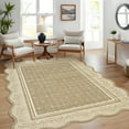 thumbnail image 5 of Garvee 5'x7' Scalloped Area Rug Modern Floral Bordered Carpet, Machine Washable Rug with Non Slip Backing Soft Foldable Mat for Living Room Bedroom Dining Room, Brown, 5 of 8