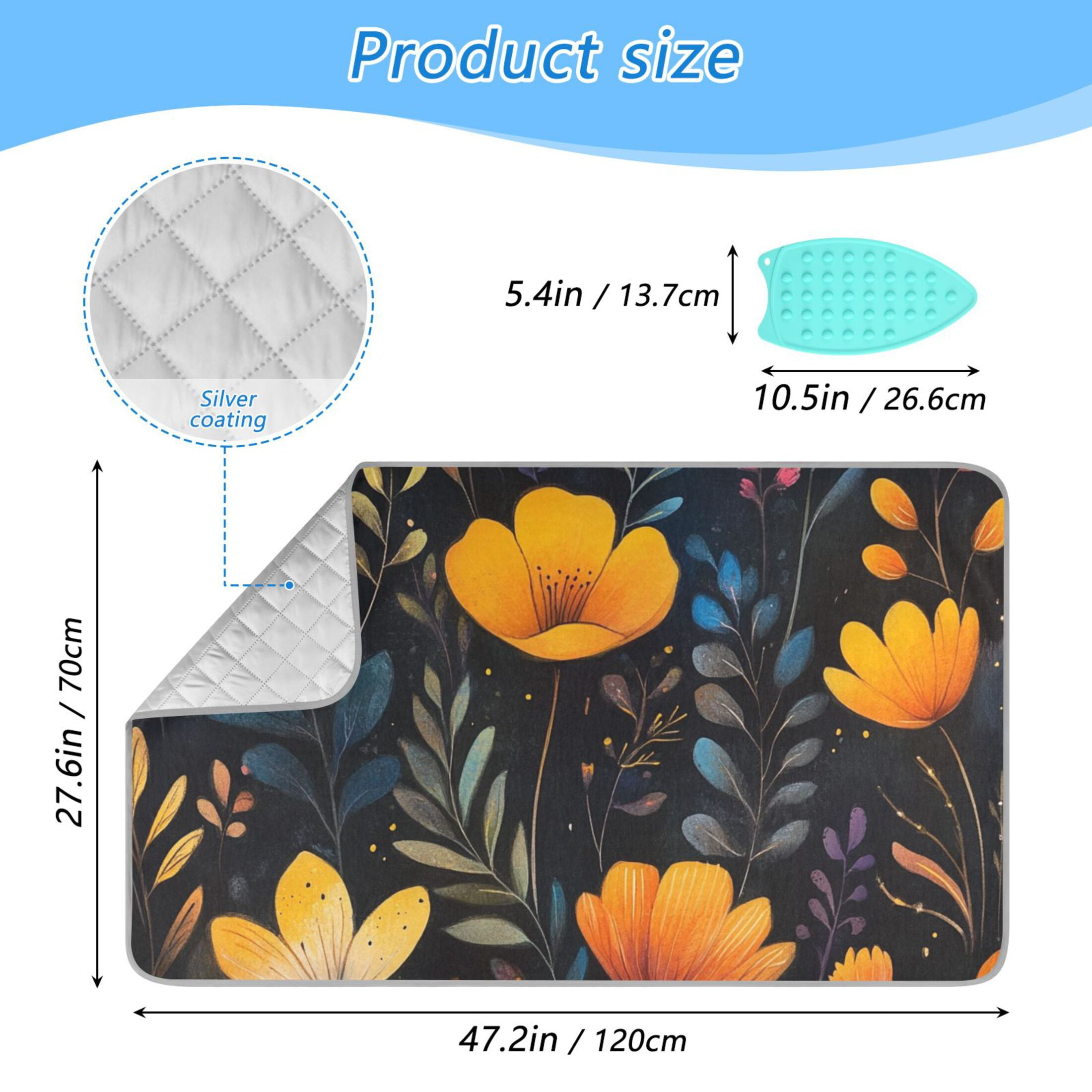 Flowers with Leaves Hand Drawn Ironing Mat Blanket for Table Top Travel Portable Ironing Board Pad 47.2x27.6 Inch