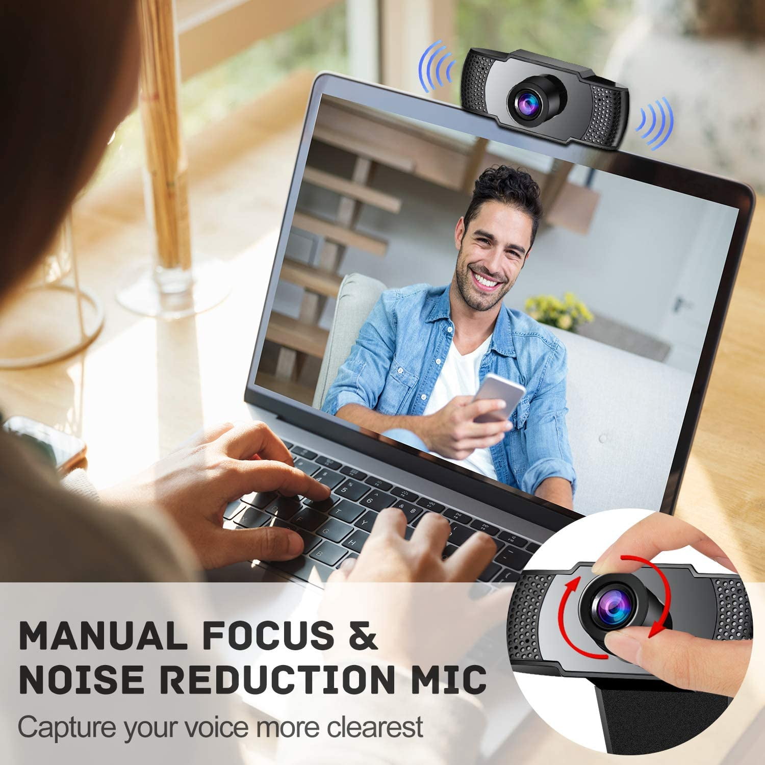 USB Computer Webcam for Video Calling PC Webcam Webcam Streaming Computer Web Camera with Support 3D Denoising and Automatic Gain Webcam with Microphone Online Classes and Video Conference
