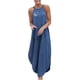 thumbnail image 1 of Vestido holgado de mezclilla sin mangas con estampado de cuello halter HUOGUO para mujer, 1 of 3