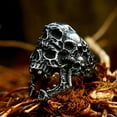 thumbnail image 3 of K-KED Gothic Skull Head Ring Stainless Steel Skull Ring Punk Vintage Men's Biker Ring-13, 3 of 6