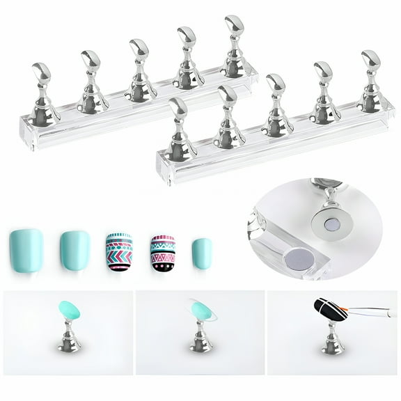 VANIDO Nail Tools 2 Sets Acrylic Nail Display Stand Nail Tip Practice Holder Magnetic Nail Practice Stand Fingernail DIY Nail Art Stand