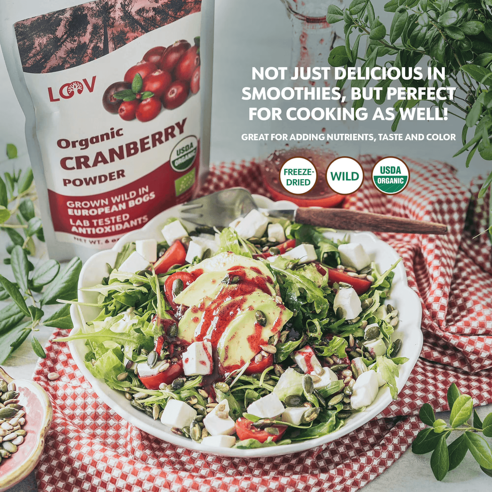 LOOV Organic Wild Cranberry Powder, Freeze-Dried, No Added Sugar, 6 oz (171 G)