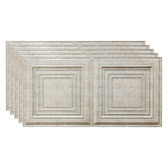 FASÄDE Traditional 3 Decorative Vinyl 2ft x 4ft Glue Up Ceiling Panel in Vintage Metal (5 Pack)