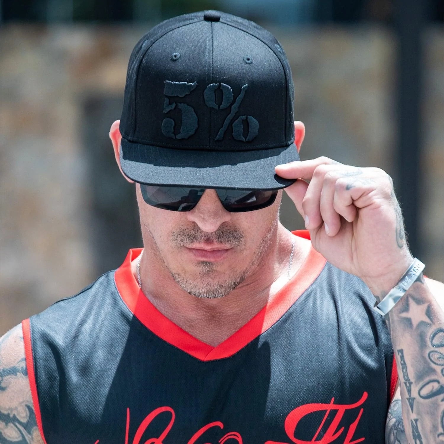 5% Nutrition Rich Piana Black Trucker Hat, Snapback Baseball Hat - Adjustable Flexfit Flat Bill Cap for Men and Women, Embroidered Black 5 Percent Logo
