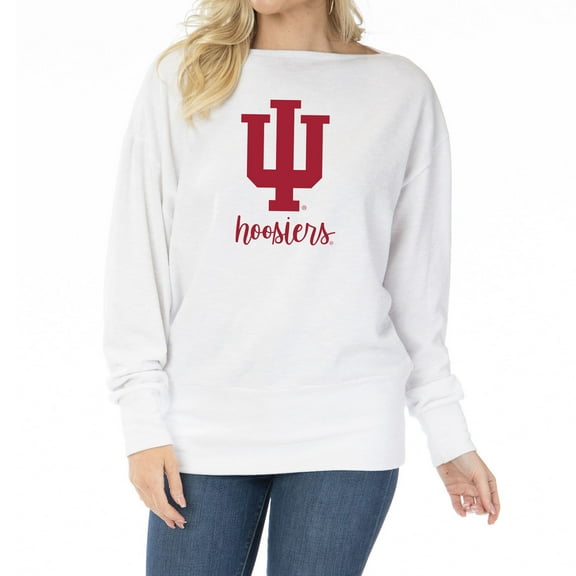 Women's White Indiana Hoosiers Lainey Ribbed Tunic Tri-Blend Pullover Sweatshirt
