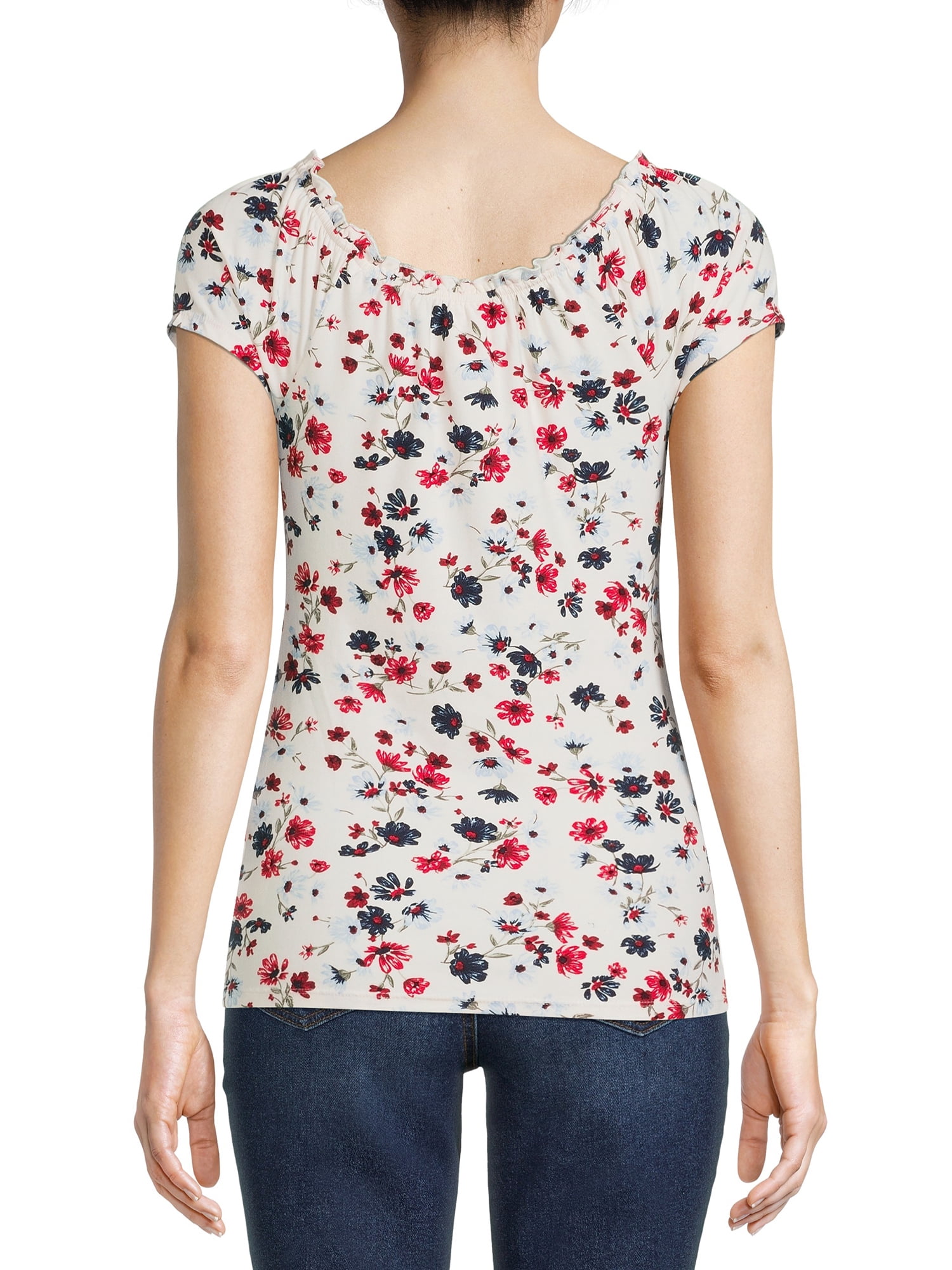 No Boundaries Juniors' Floral Button Front Top
