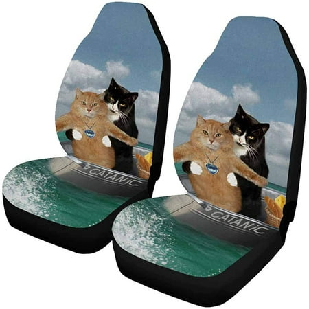 FMSHPON Set of 2 Car Seat Covers Two Cats Hug Like Jack Rose Catanic Universal Auto Front Seats Protector Fits for Car,SUV Sedan,Truck