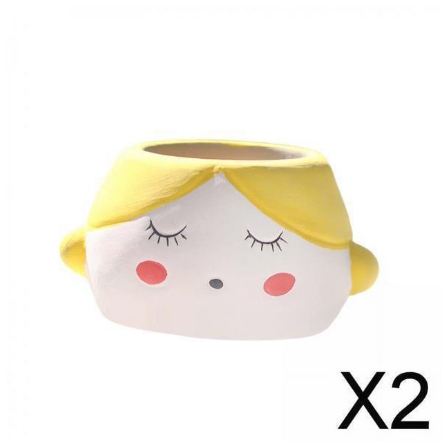 Maceta decorativa de cerámica para niña, maceta con cabeza para oficina, mesa de alféizar, 2xGirl 2 piezas