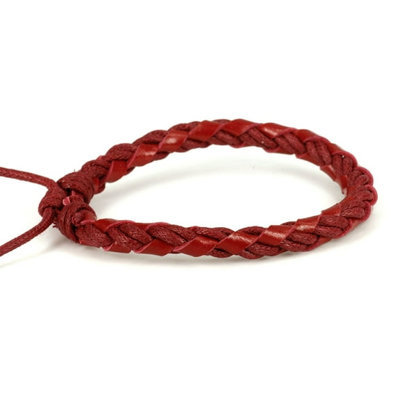 Fashion Jewelry Men Women Braided Woven Red Leather Hemp Cord Surfer Adjustable Bracelet