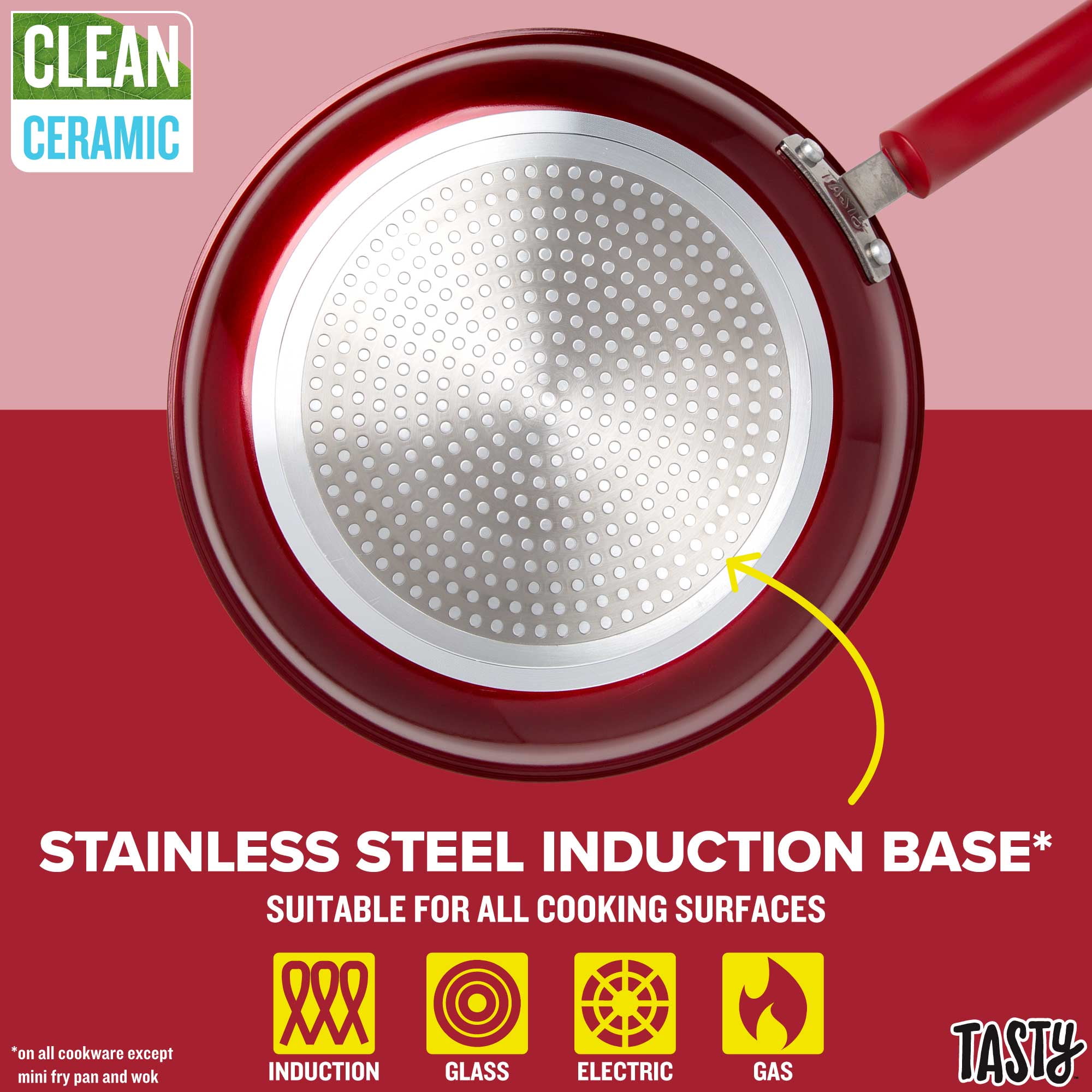 Tasty Clean Ceramic 24 Piece Non-Stick Aluminum Cookware Set, Red