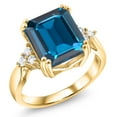 thumbnail image 3 of Gem Stone King 18K Yellow Gold Plated Silver London Blue Topaz Ring for Women (7.68 Cttw, Emerald Cut 12X10MM, Gemstone Birthstone, Available in Size 5, 6, 7, 8, 9), 3 of 6