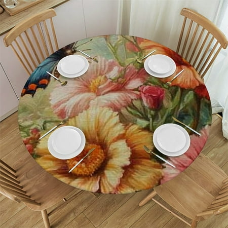 

SHERONV Floral Butterfly Round Tablecloth Stain-Resistant Waterproof 42 -46